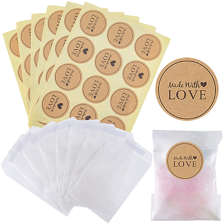 CRASPIRE 120Pcs Flat Translucent Glassine Waxed Paper Treat Bags Cookie Bags STIC-CP0001-11F-1