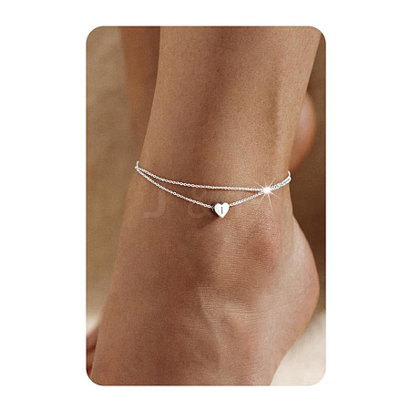 201 Stainless Steel Heart with Initial Charm Double Layer Anklets for Women FS-WG0EC0A-08-1