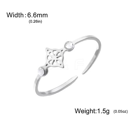 304 Stainless Steel Rhinestone Cuff Open Rings WGC7962-01-1