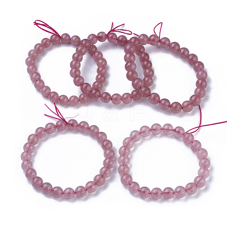 Natural Strawberry Quartz Stretch Bracelets BJEW-G612-01-1