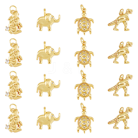 DICOSMETIC 16Pcs 4 Style Brass Micro Pave Cubic Zirconia Animal Pendants KK-DC0003-46-1