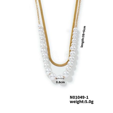 Elegant Pearl Stainless Steel Layered Necklace European Style Fashion Jewelry Trendy Accessory CF2013-1