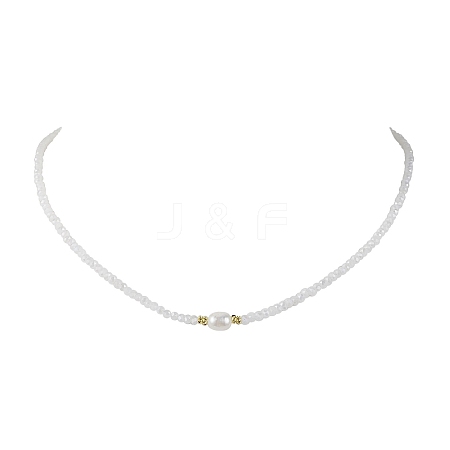 Glass Beads with Pearl Necklaces NJEW-JN04682-02-1