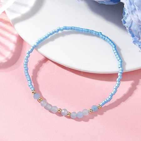 Glass Seed Bead & Natural White Jade Beads Bracelets for Women BJEW-MZ00311-01-1