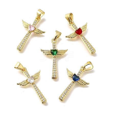 Brass Micro Pave Cubic Zirconia Pendants KK-Q066-40G-1