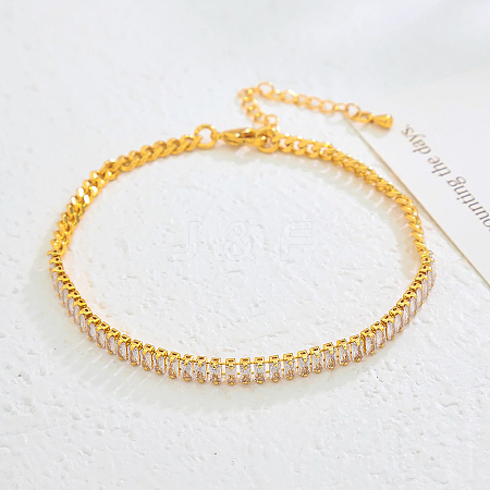 Eternal Brass Pave Cubic Zirconia Rectangle Tennis Anklets for Women Elegant Daily Wear CC7151-1-1
