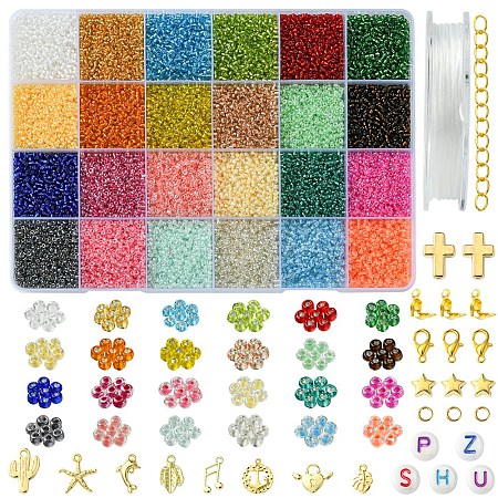 DIY Round Glass Seed Beads & Alloy Charms Bracelet Making Kits DIY-FS0007-19-1