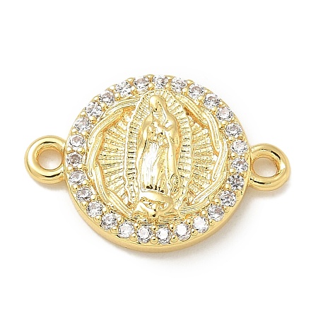 Rack Plating Brass Micro Pave Clear Cubic Zirconia Religion Virgin Mary Connector Charms KK-L224-094G-05-1