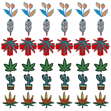 36Pcs 6 Style Polyester Fabrics Computerized Embroidery Cloth Sew on Patches PATC-FG0001-05-1