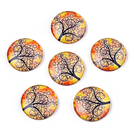 Half Round/Dome Tree Pattern Glass Flatback Cabochons for DIY Projects LS-GGLA-Q037-25mm-M28-05-1