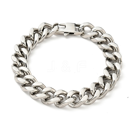 Non-Tarnish 201 Stainless Steel Curb Chain Bracelet Hand Polished for Men Women BJEW-H550-06A-P-1