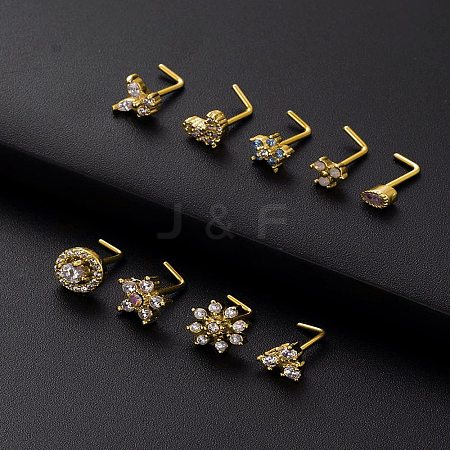 316L Surgical Stainless Steel Clear Cubic Zirconia L-Shaped Nose Rings WG135CD-25-1