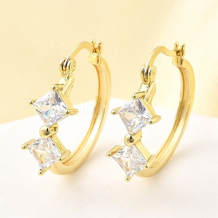 Rhombus Brass Micro Pave Clear Cubic Zirconia Hoop Earrings EJEW-Z121-07G-1