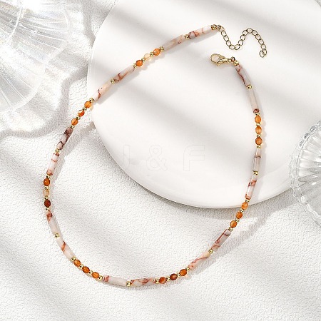 Natural Red Netstone Column & Faceted Round Red Agate Beaded Necklaces for Women NJEW-JN05647-1