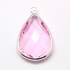 Silver Color Plated Brass Glass Teardrop Pendants X-GLAA-M006-A-15S-1