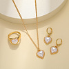 Plastic Imitation Pearl Heart Hook Earrings & Pendant Necklaces & Rings Set WGC39CD-15-1