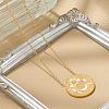 304 Stainless Steel Clear Cubic Zirconia Moon Phase Flat Round Pendant Necklaces NJEW-R018-03G-3