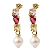 Round Brass Micro Pave Cubic Zirconia Dangle Stud Earrings EJEW-L311-01G-01-4