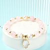 Natural Rose Quartz & Pearl Beaded Stretch Bracelet BJEW-JB09360-02-2