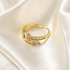 Rack Plating Brass Micro Pave Clear Cubic Zirconia Cuff Finger Rings for Women RJEW-M028-05G-5