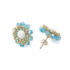 Flower Glass Seed Beaded with Natural Mashan Jade Stud Earrings for Women EJEW-MZ00208-01-1