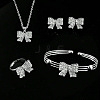 Bowknot Alloy Rhinestone Stud Errings & Ring & Pendant Necklaces & Bangle Sets for Women FS-WGFEA72-02-1