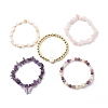 5Pcs 5 Style Natural Mixed Gemstone Chips & Natural Pearl & Brass Heart Beaded Stretch Bracelets Set BJEW-JB08988-6