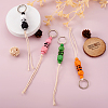 Kissitty 6Pcs 6 Colors Schima Wood & Cotton Cord Keychain KEYC-KS0001-03-13