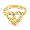 Heart with Letter Rack Plating Brass Micro Pave Clear Cubic Zirconia Adjustable Rings for Women RJEW-I105-01G-R-2