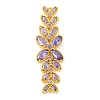 Brass Pave Lilac Cubic Zirconia Flower with Leaf Links Connector Charms KK-P277-52G-03-1