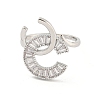 Letter C Brass Micro Pave Clear Cubic Zirconia Open Cuff Rings RJEW-G309-34P-2