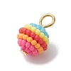 Rainbow Color Resin Waxberry Round Charms with Golden Tone Iron Loops PALLOY-JF02773-4