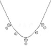 Rhodium Plated 925 Sterling Silver Pave Clear 5A Cubic Zirconia Ball Chain Flat Round Tassel Necklaces for Women NJEW-Q342-16P-1