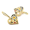 Rack Plating Brass Heart with Flower Dangle Earrings with Enamel KK-C026-11G-3