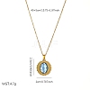 304 Stainless Steel Indian Sapphire Rhinestone Textured Geometric Pendant Necklaces for Women WG1D719-02-1