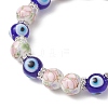 Handmade Flower Printed Porcelain Ceramic & Handmade Lampwork Evil Eye Beads Stretch Bracelets for Women BJEW-JB12105-03-3