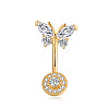 Brass Clear Cubic Zirconia Butterfly Curved Barbell Belly Rings WG440FB-02-2