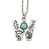 Letter A~Z Antique Silver Plated Alloy with Synthetic Turquoise Pendant Necklaces NJEW-G080-01W-1