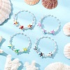 Starfish Synthetic Turquoise & Imitated Pearl Acrylic & Glass Twisted Bugle Beaded Bracelets for Women BJEW-JB11850-1