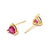 Deep Pink Cubic Zirconia Heart Stud Earrings EJEW-G297-16G-2