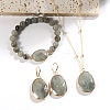 Oval Alloy with Natural Labradorite Pendant Necklaces & Beaded Bracelets & Dangle Earrings Sets WGD3DFC-03-1