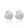Flower Silver Color Plated Brass Stud Earrings EJEW-BB11932-1