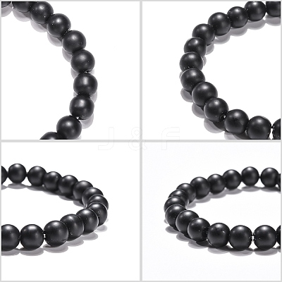 Synthetic Black Stone Beaded Stretch Bracelets B072-3-1