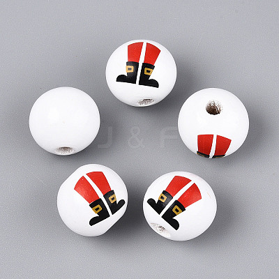 Christmas Spray Painted Schima Wood Beads WOOD-T032-38C-1