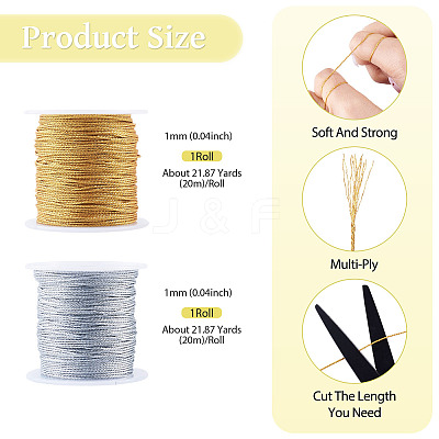2 Rolls 2 Colors 15-Ply Round PET Metallic Thread MCOR-TA0001-03E-1