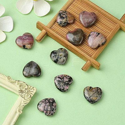 Natural Rhodonite Heart Palm Stone G-YW0001-54-1