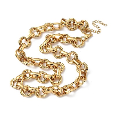 304 Stainless Steel Double Ring Link Chain Necklaces NJEW-S453-02P-A-1