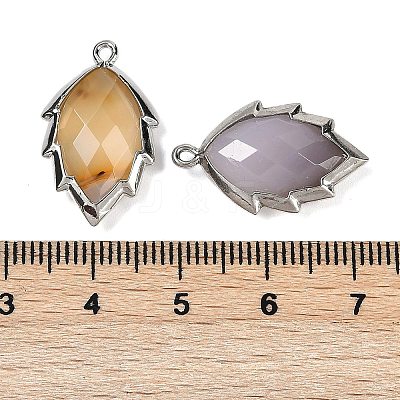 Natural Agate Faceted Leaf Pendants G-I375-04P-14-1