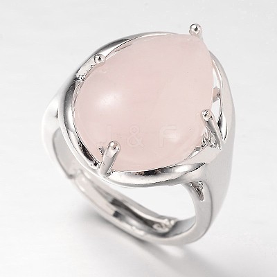 Teardrop Platinum Tone Brass Gemstone Adjustable Wide Band Rings RJEW-L062-02-1