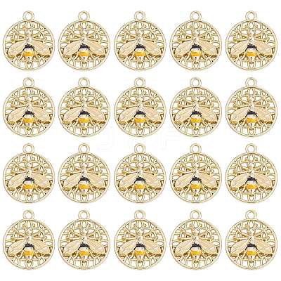 20 Pcs Flat Round with Bee Alloy Insect Charms for Jewelry Earring Making Crafts JX298A-1